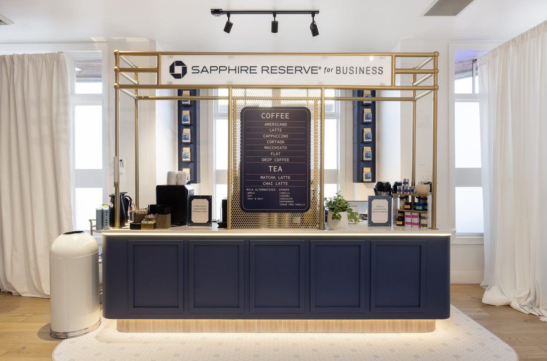 Branded coffee bar at the Chase for Business lounge on Main Street in Park City during Sundance